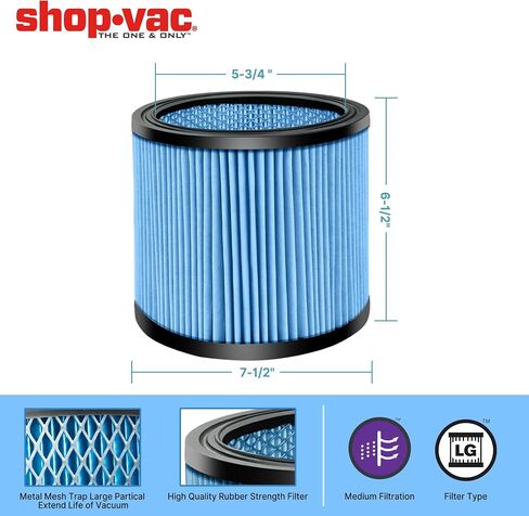 Shop-Vac 2 Pack Cartridge Filter with 1 Pack Upgraded Universal Retainer | 90350/90304/90344 Cartridge Filter, Fits Most 4-16 Gallon Shop-Vac Wet/Dry Vacuums, Nanofiber Filtration Paper, Reusable in Kuwait