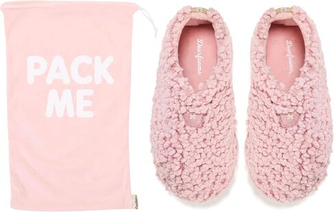 Dearfoams Women's Memory Foam Non Slip Sherpa Indoor Travel House Shoes Slipper Sock With Storage Bag in Kuwait