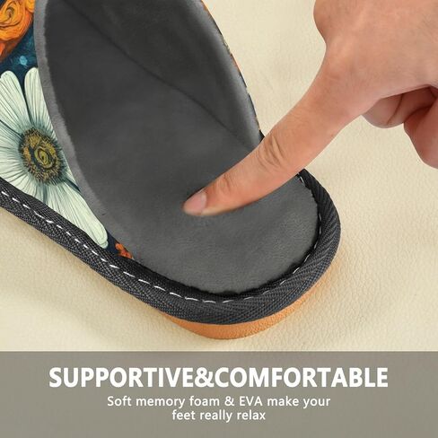 House Slippers Flower Peace Sign Print for Women Men Rubber Sole Memory Foam Indoor Outdoor 4-5 in Kuwait