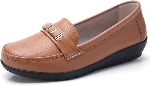 Sunporx Women Casual Wedge Leather Loafers Comfortable Lightweight Breathable Slip on Penny Classic Dress Office Business Work Walking Moccasins Shoes in Kuwait