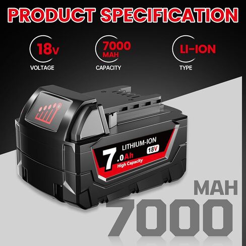 7.0Ah Batteries Replacement for Milwaukee 18V Max Battery 48-11-1880 Lithium Compatible with 48-11-1810 48-11-1820 48-11-1840 48-11-1850 48-11-1828 48-11-1860 Cordless Tools 2Packs in Kuwait