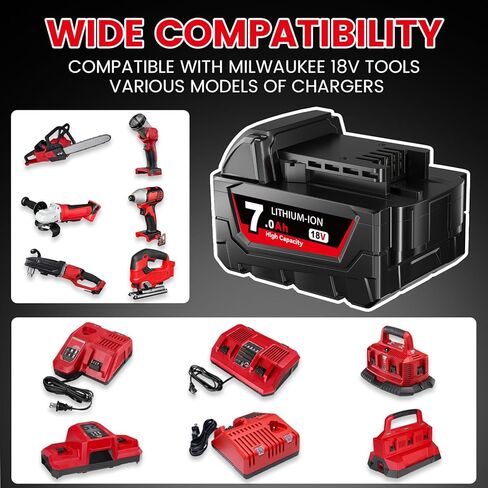 7.0Ah Batteries Replacement for Milwaukee 18V Max Battery 48-11-1880 Lithium Compatible with 48-11-1810 48-11-1820 48-11-1840 48-11-1850 48-11-1828 48-11-1860 Cordless Tools 2Packs in Kuwait