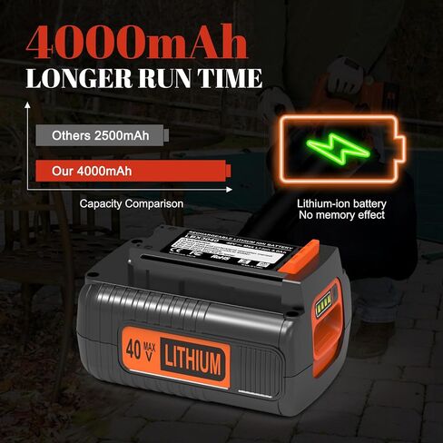 4.0Ah Replacement for Black and Decker 40V Max Battery LBX2040 LBX1540 LBXR36 LBXR2036 LBX2540, 40 Volt Lithium-ion Battery Compatible with Black and Decker 36V/40V Weed Eater Lawn Mower Trimmer in Kuwait