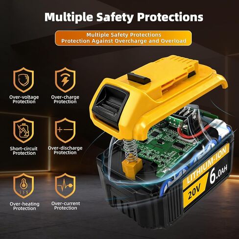 2 Pack 6Ah Replacement Battery for Dw 20V MAX Battery, 20 Volt Batteries Compatible with Dw 20V Tools DCB200 DCB201 DCB202 DCB203 DCB204 DCB206 DCB210 Series Power Tools Lightweight in Kuwait