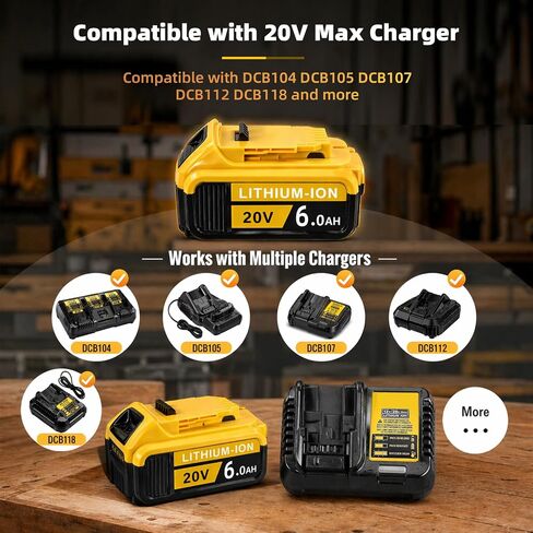 2 Pack 6Ah Replacement Battery for Dw 20V MAX Battery, 20 Volt Batteries Compatible with Dw 20V Tools DCB200 DCB201 DCB202 DCB203 DCB204 DCB206 DCB210 Series Power Tools Lightweight in Kuwait