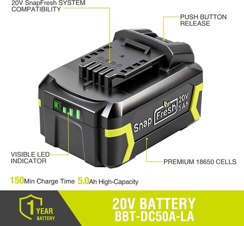 SnapFresh 20V 5.0Ah Battery(Not Works with Other Brands), Battery Support Fast Charging(BBT-DC50A) in Kuwait