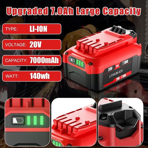 Upgraded 2-Pack 7.0Ah Replacement for Craftsman 20V Battery, Compatible with Craftsman V20 Battery CMCB202 CMCB202-2 CMCB204 CMCB205 Cordless Power Tools in Kuwait