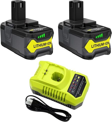2Pack 8000mAh High Capacity Replacement for Ryobi 18V Battery and Charger | Compatible with Ryobi 18V ONE+ Lithium Battery P108 P104 P105 P102 P103 P122 P109 Cordless Power Tools and Charger in Kuwait