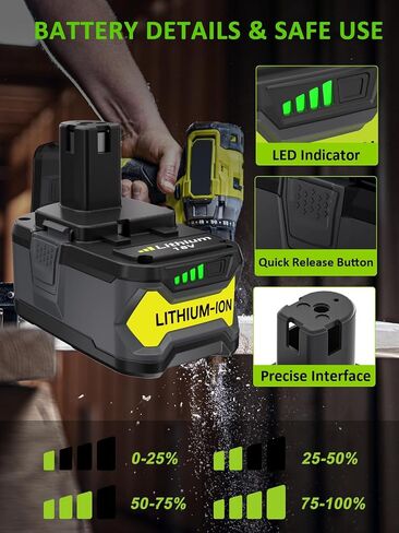 2Pack 8000mAh High Capacity Replacement for Ryobi 18V Battery and Charger | Compatible with Ryobi 18V ONE+ Lithium Battery P108 P104 P105 P102 P103 P122 P109 Cordless Power Tools and Charger in Kuwait