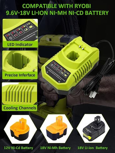 2Pack 8000mAh High Capacity Replacement for Ryobi 18V Battery and Charger | Compatible with Ryobi 18V ONE+ Lithium Battery P108 P104 P105 P102 P103 P122 P109 Cordless Power Tools and Charger in Kuwait
