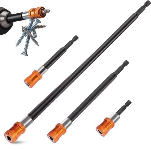 Magnetic 4Pcs Stable Drill Screwdriver Bit Holder Extension with Aluminum Sleeve, 1/4 Inch Hex Shank Quick Release Extension Adapter Locking Extender 2-3/8", 4", 6", 12" (Vibrant Orange) in Kuwait