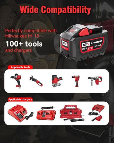 Upgraded 2Packs 18V 12.0Ah Replacement Battery for Milwaukee M-18 Compatible with Milwaukee Battery 48-11-1840 and 18 Volt Cordless Power Tools in Kuwait