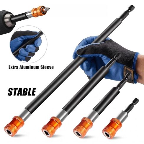 Magnetic 4Pcs Stable Drill Screwdriver Bit Holder Extension with Aluminum Sleeve, 1/4 Inch Hex Shank Quick Release Extension Adapter Locking Extender 2-3/8", 4", 6", 12" (Vibrant Orange) in Kuwait