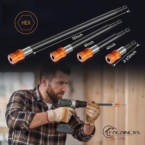 Magnetic 4Pcs Stable Drill Screwdriver Bit Holder Extension with Aluminum Sleeve, 1/4 Inch Hex Shank Quick Release Extension Adapter Locking Extender 2-3/8", 4", 6", 12" (Vibrant Orange) in Kuwait