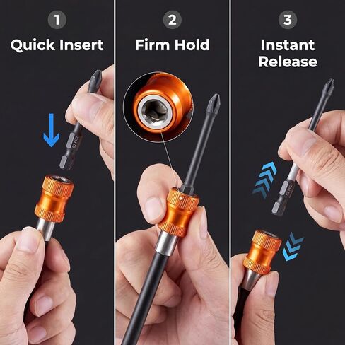 Magnetic 4Pcs Stable Drill Screwdriver Bit Holder Extension with Aluminum Sleeve, 1/4 Inch Hex Shank Quick Release Extension Adapter Locking Extender 2-3/8", 4", 6", 12" (Vibrant Orange) in Kuwait