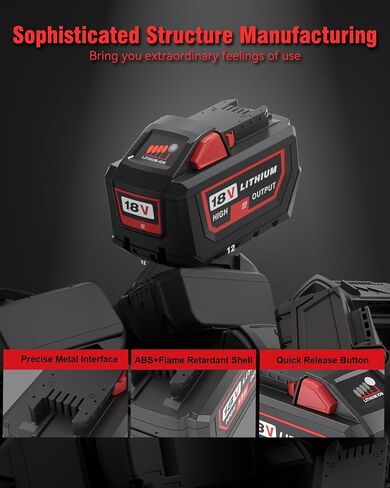 Upgraded 2Packs 18V 12.0Ah Replacement Battery for Milwaukee M-18 | Compatible with Milwaukee Battery 48-11-1840 and 18 Volt Cordless Power Tools in Saudi Arabia