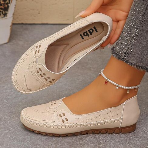 Women’s Round Toe Cutout Slip On Loafers, Flat Soft Leather Walking Shoes for Daily Casual Outdoor Commute Wear in Kuwait
