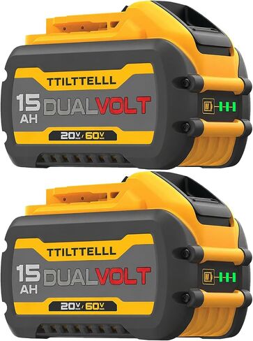 2 Packs 15Ah Battery Compatible with Dewalt 60V Battery DCB615, DCB609, DCB606, High Capacity Lithium Ion Batteries Compatible with Dewalt 20V/60V Tool, Long Runtime, LED Indicator in Kuwait