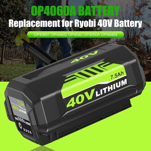 2 Packs Upgraded to 7.5Ah Replacement for Ryobi 40V Battery Compatible with Ryobi 40 Volt Lithium ion Battery OP4075A OP40601 OP40602 OP4040 OP40404(Green) in Kuwait