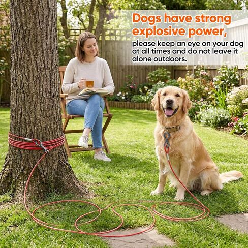 Tresbro 15FT Reflective Dog Tie Out Cable for Dogs Up to 250 Pounds, Steel Wire Dog Leash Cable with Stainless Rotatable Buckle, Lightweight and Enduring, Dog Chains Outside for Outdoor,Yard,Camping in Saudi Arabia