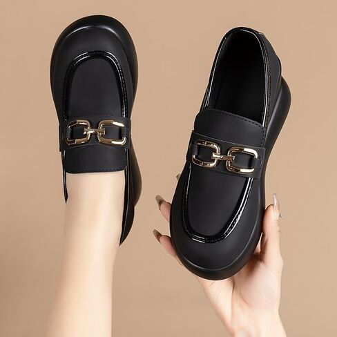 Comfortable Wedge Heel Platform Loafers for Women, Gold Chain Slip On Wedge Mules, Non-Slip Thick Sole Casual Work Shoes for All Day Wear in Kuwait