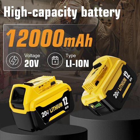 2 Pack 12000mAh High Capacity Replacement for Dewalt 20V MAX Battery 12.0Ah and DCB107 Charger Combo Compatible with Dewalt 20V Battery Lithium DCB206 DCB207 DCB204 DCB200 Power Tool in Kuwait
