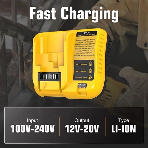 2 Pack 12000mAh High Capacity Replacement for Dewalt 20V MAX Battery 12.0Ah and DCB107 Charger Combo Compatible with Dewalt 20V Battery Lithium DCB206 DCB207 DCB204 DCB200 Power Tool in Kuwait