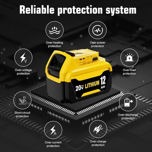2 Pack 12000mAh High Capacity Replacement for Dewalt 20V MAX Battery 12.0Ah and DCB107 Charger Combo Compatible with Dewalt 20V Battery Lithium DCB206 DCB207 DCB204 DCB200 Power Tool in Kuwait