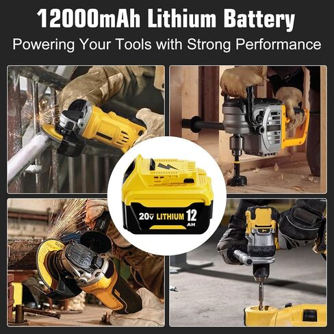 2 Pack 12000mAh High Capacity Replacement for Dewalt 20V MAX Battery 12.0Ah and DCB107 Charger Combo Compatible with Dewalt 20V Battery Lithium DCB206 DCB207 DCB204 DCB200 Power Tool in Kuwait