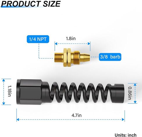 TAILONZ PNEUMATIC 3/8" Reusable Air Hose Fitting, Solid Brass Swivel Connector 1/4" FNPT with Bend Restrictor for Air Compressor Hose Repair in Kuwait