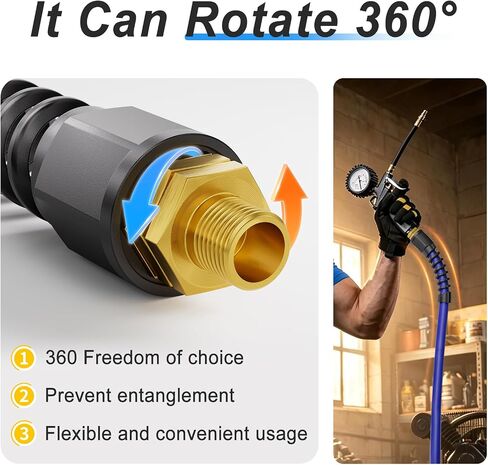 TAILONZ PNEUMATIC 3/8" Reusable Air Hose Fitting, Solid Brass Swivel Connector 1/4" FNPT with Bend Restrictor for Air Compressor Hose Repair in Kuwait