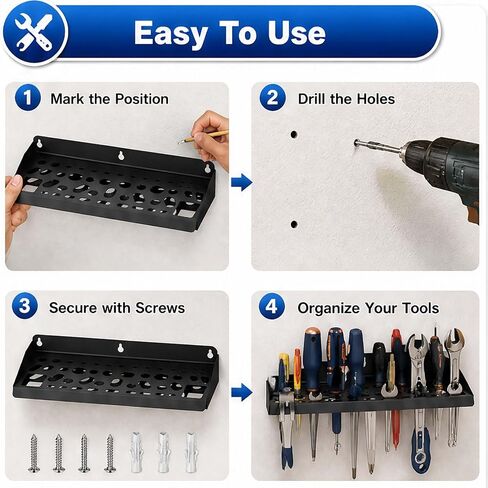 51 Hole Wall Tool Rack Metal Screwdriver Organizer | 51-hole metal tool rack for screwdrivers, pliers, wrenches, wall mount garage workshop storage, heavy duty organizer in Kuwait