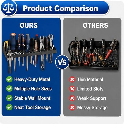 51 Hole Wall Tool Rack Metal Screwdriver Organizer | 51-hole metal tool rack for screwdrivers, pliers, wrenches, wall mount garage workshop storage, heavy duty organizer in Kuwait