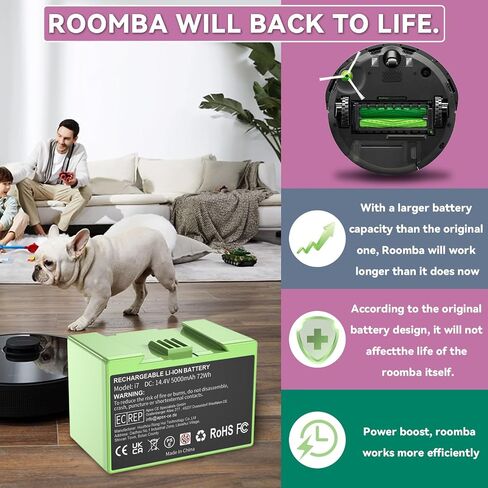 5000mAh i7 Replacement Battery for iRobot Roomba e and i Series, 14.4V ABL-D Large Capacity Battery Compatible with i7+ i8 i6 i4 i3 i7158 J7 7150 7550 and e5 e6 e5150 e5152 e6198 in Kuwait
