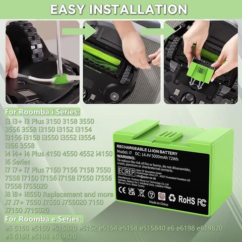 5000mAh i7 Replacement Battery for iRobot Roomba e and i Series, 14.4V ABL-D Large Capacity Battery Compatible with i7+ i8 i6 i4 i3 i7158 J7 7150 7550 and e5 e6 e5150 e5152 e6198 in Kuwait