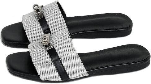 Denim Slides for Women Square Open Toe Flat Sandals Summer Fashion Casual Slippers Slip-on Non Slip Beach Sandals in Kuwait