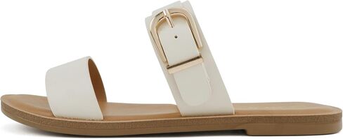 Soda Intent ~ Women Round Toe Double Band Flat Slide Sandals with Buckle Strap in Kuwait