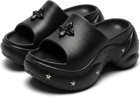 Women's Gothic Platform Slippers Chunky Wedge Slide Sandals Y2K Punk Star Decor Open Toe Waterproof Outdoor Beach Shoes in Kuwait