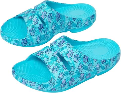GreaterGood Women's Paw Print Recovery Shock-Absorbing Comfort Traction Slide Sandals for Beach Vacation Double Strap Water Resistant Shoes in Kuwait