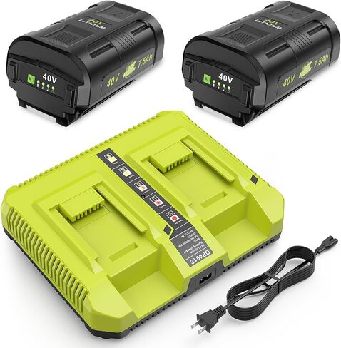 7.5Ah Replacement for Ryobi 40V Battery and Charger Combo Compatible with Ryobi 40V Lithium Battery OP4040 OP4026 OP40601 OP4050A OP4030 OP4050 OP40201 OP40401 (2Battery+1Charger) in Saudi Arabia