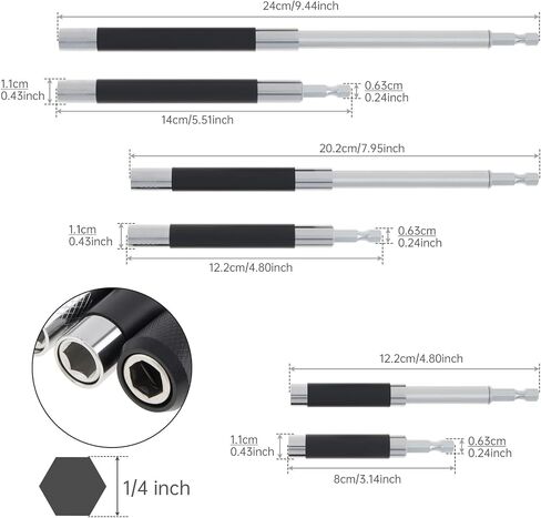 ChgImposs Drill Bit Holder Scalable 8PCS/Set, 3.15"/4.7"/5.5"(80/120/140mm) Magnetic Drill Bit Extension, Adjustable Magnetic Screwdriver Bit Holders 1/4" Hex, Drill Extension Bit Holder in Kuwait