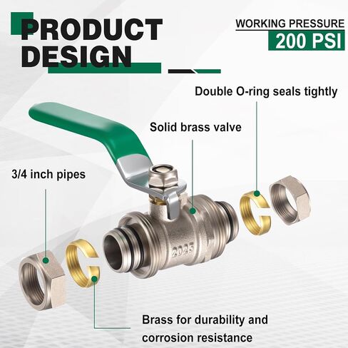 Hicarer 4 Pcs 3/4'' Air Piping Fittings, Brass Ball Valve, 3/4'' Shut-Off Fittings Fit for Shop Garage Compressed Air Piping System, 200 PSI Nickel Plated Brass in Kuwait