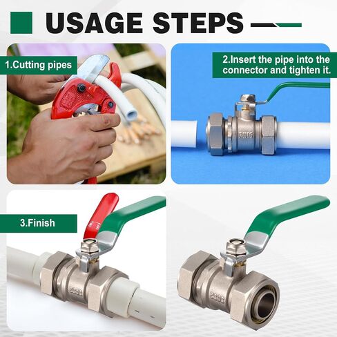 Hicarer 4 Pcs 3/4'' Air Piping Fittings, Brass Ball Valve, 3/4'' Shut-Off Fittings Fit for Shop Garage Compressed Air Piping System, 200 PSI Nickel Plated Brass in Kuwait