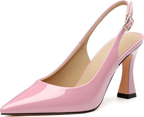 SHOWFOREST Womens Slingback High Heels Pointed Toe Patent Leather Pumps Stiletto Heel Dress Shoes for Office Wedding Evening 3.5 Inch in Kuwait