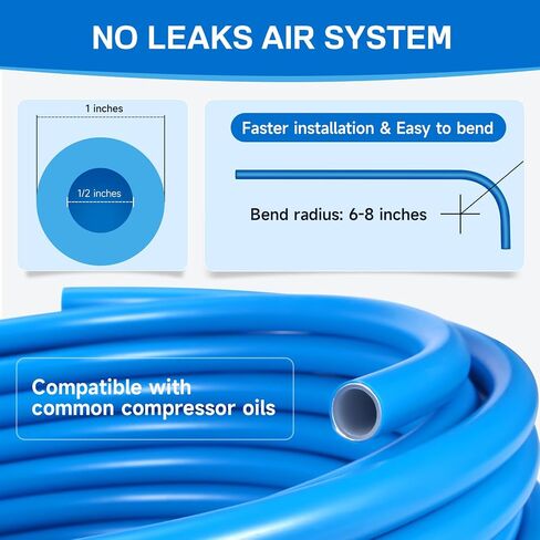 200FT ×1/2" Compressed Air Line Kit, HDPE-Aluminum Piping Leak-Proof | Shop Air Line Kit, Garage Rapid Air System, Air Compressor Hose Kit Easy to Install in Kuwait