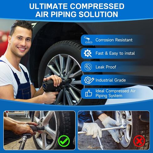 200FT ×1/2" Compressed Air Line Kit, HDPE-Aluminum Piping Leak-Proof | Shop Air Line Kit, Garage Rapid Air System, Air Compressor Hose Kit Easy to Install in Kuwait