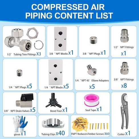 200FT ×1/2" Compressed Air Line Kit, HDPE-Aluminum Piping Leak-Proof | Shop Air Line Kit, Garage Rapid Air System, Air Compressor Hose Kit Easy to Install in Kuwait