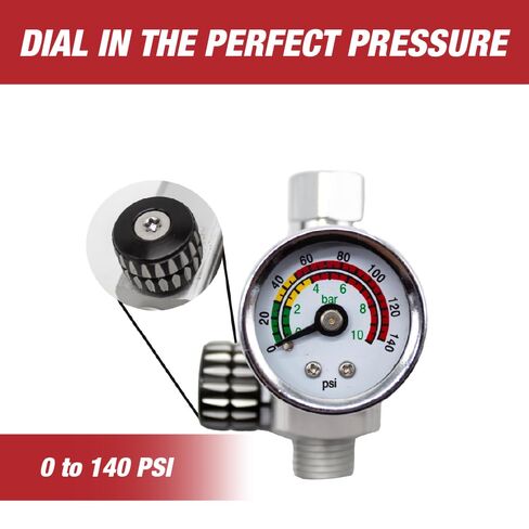 LAUCO KOTA HVLP/LVLP Spray Gun Air Regulator with Pressure Gauge and Air Flow Control ¼-inch NPT Diaphragm Type in Line Regulator for Air Compressor 24578 in Kuwait