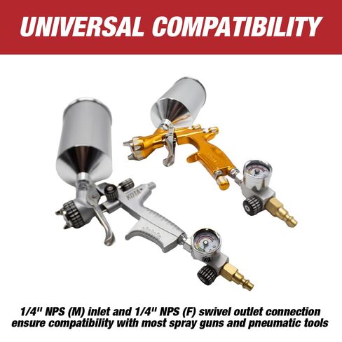 LAUCO KOTA HVLP/LVLP Spray Gun Air Regulator with Pressure Gauge and Air Flow Control ¼-inch NPT Diaphragm Type in Line Regulator for Air Compressor 24578 in Kuwait