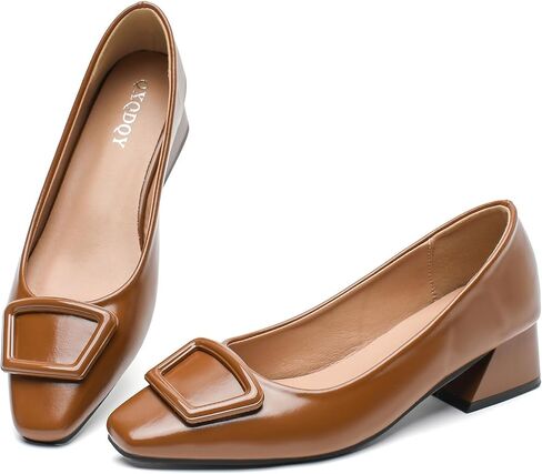 Women's Low Chunky Block Heel Pumps Square Toe Pumps Shoes in Kuwait
